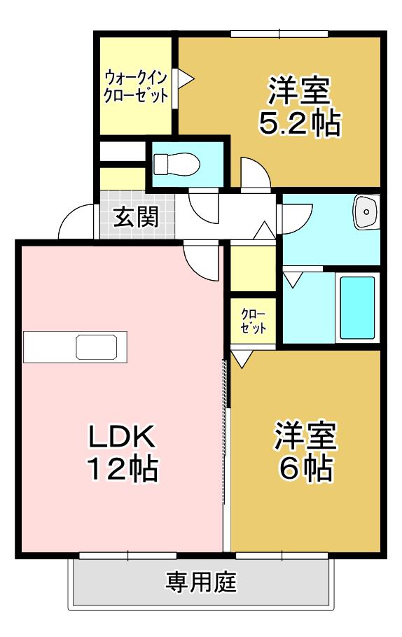 花多来館 C棟(2LDK/1階)の間取り写真
