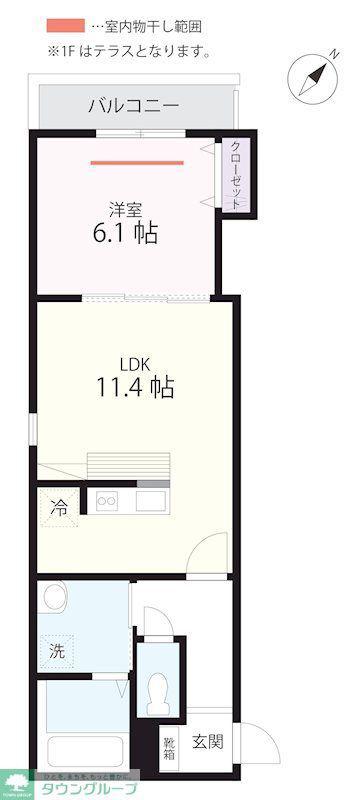 QUIET CRAB HOUSE TOGETHER 石川町(1LDK/2階)の間取り写真