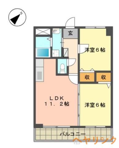 アーデルコート岩崎台(2LDK/2階)の間取り写真