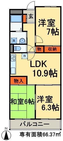 フローラ稲毛(3LDK/5階)の間取り写真
