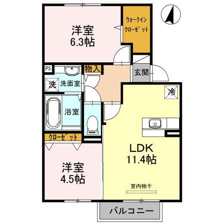 グランドソレイユ東野(2LDK/2階)の間取り写真