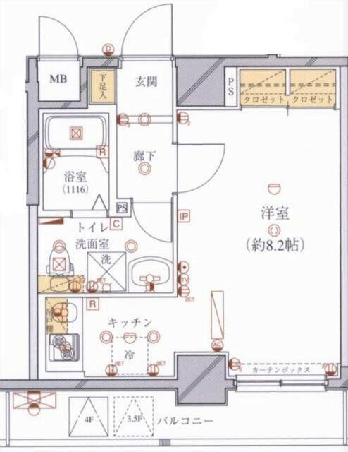 RISING PLACE 上野松が谷(1K/3階)の間取り写真