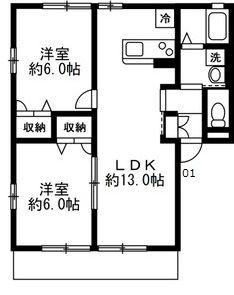 プラード広谷(2LDK/1階)の間取り写真
