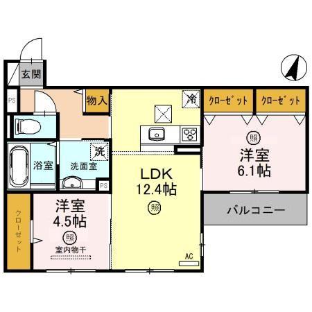 Jソレイユ錦ヶ丘(2LDK/1階)の間取り写真