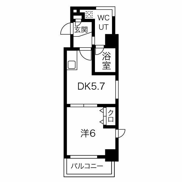ソレイルコート桜本町(1DK/2階)の間取り写真