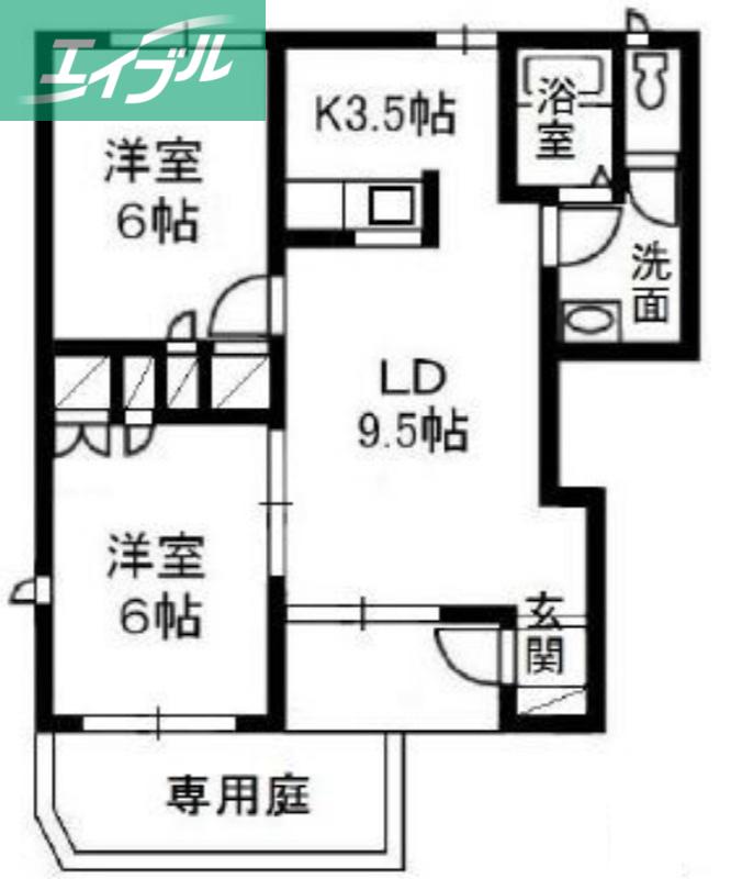 ガーデンパレスB棟(2LDK/1階)の間取り写真