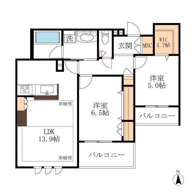 NOBLE岐阜金華(2LDK/3階)の間取り写真
