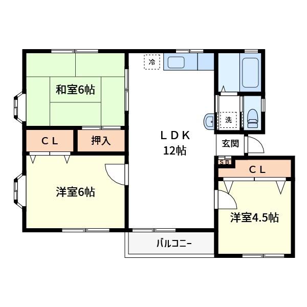 オイコスヒルズC棟(3LDK/3階)の間取り写真