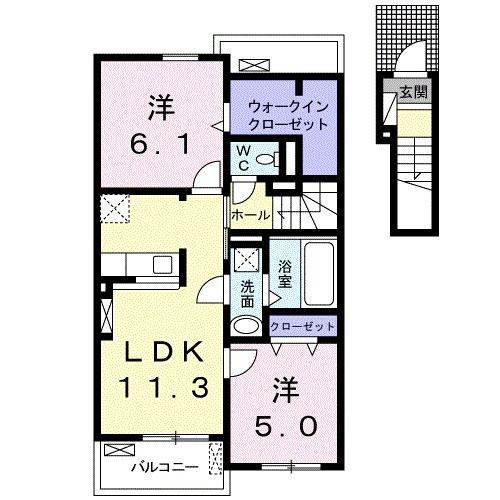 ベルメゾン下市 C(2LDK/2階)の間取り写真