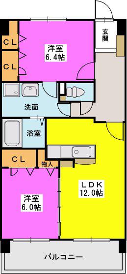 サングレイス下山門(2LDK/8階)の間取り写真