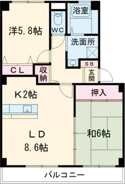 ボナール木太(2LDK/2階)の間取り写真