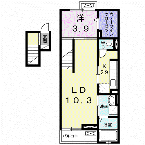 グラミスみわ(1LDK/4階)の間取り写真