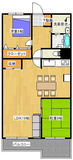 マイコーポ神戸(2LDK/6階)の間取り写真