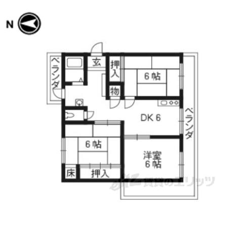 円明寺ヶ丘団地L棟(3DK/2階)の間取り写真
