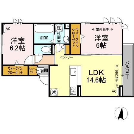グランロシェ小森(2LDK/2階)の間取り写真