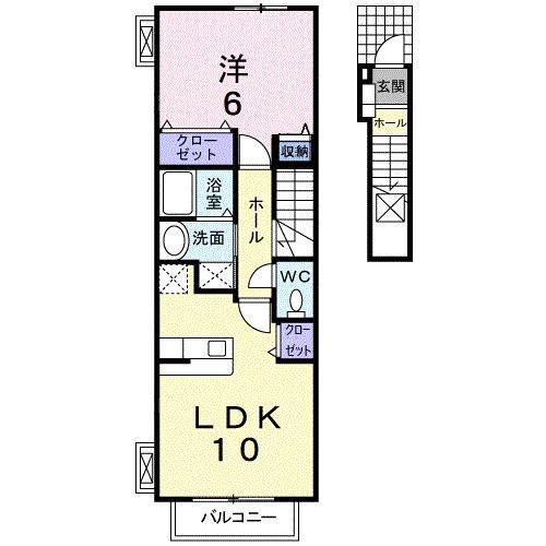 サンフラットA(1LDK/2階)の間取り写真