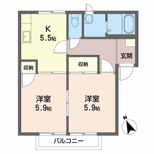 ファミール一柳B棟(2K/1階)の間取り写真