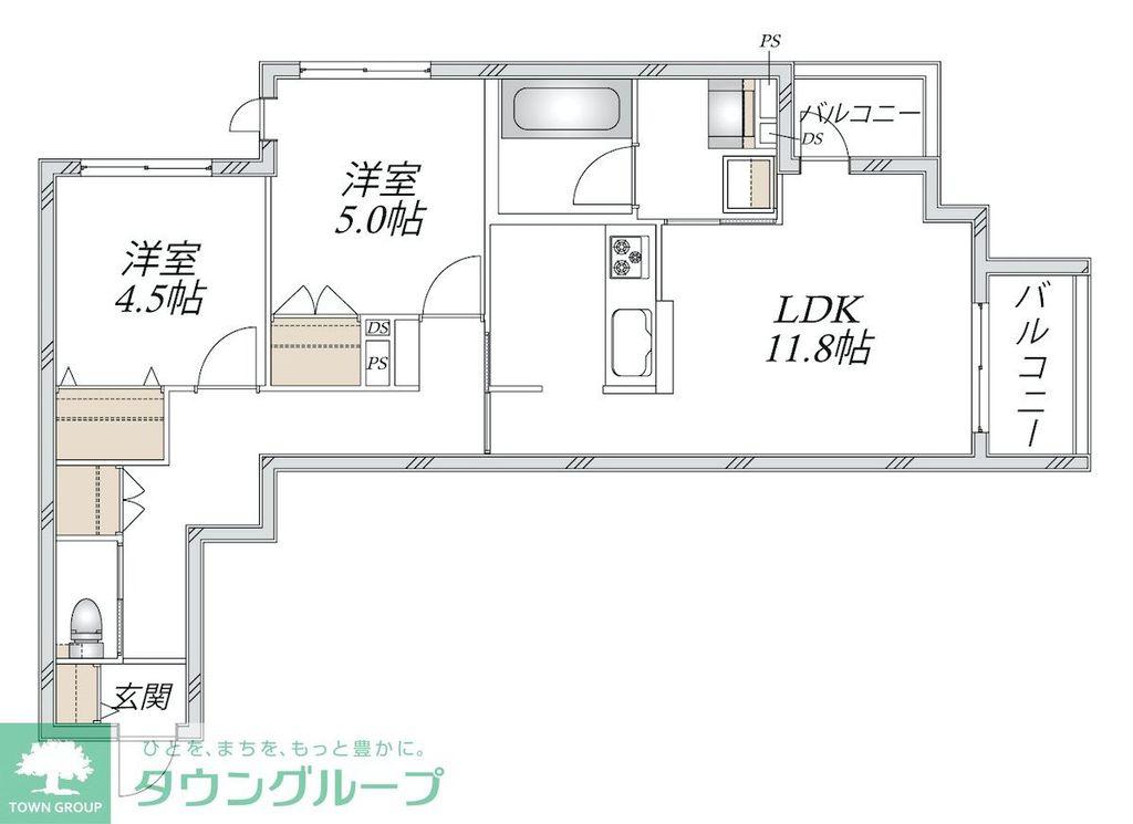 新石川1丁目メゾン東棟(2LDK/2階)の間取り写真