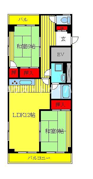 第3シカゴマンション(2LDK/4階)の間取り写真