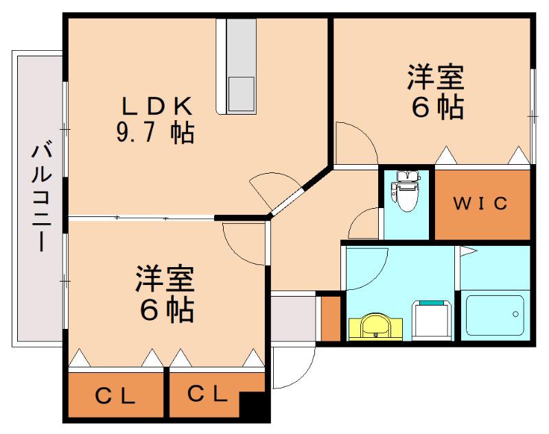 ティーハウス(2LDK/1階)の間取り写真