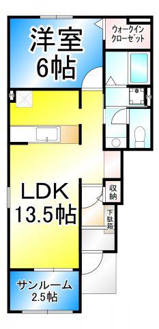 リヴィエールII(1LDK/1階)の間取り写真