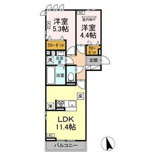 D-ROOM六十人町A(2LDK/1階)の間取り写真