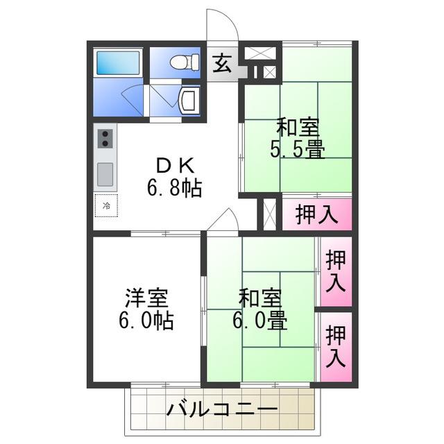 モアクレスト綾園(3DK/1階)の間取り写真
