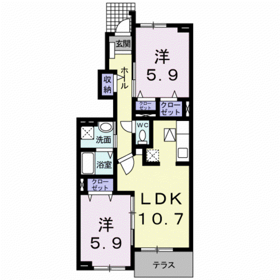 アミークス I(2LDK/1階)の間取り写真