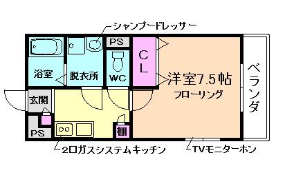 レジデンス蛍池(1K/1階)の間取り写真