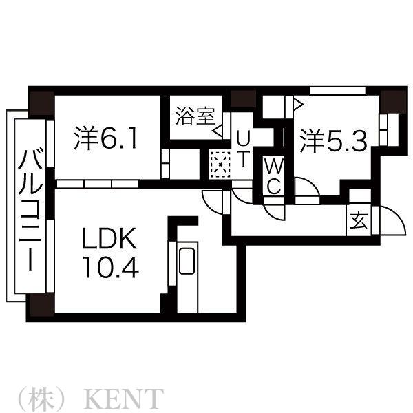 シャトー発寒(2LDK/7階)の間取り写真