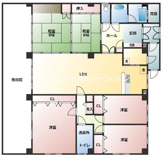 クレール西町南棟(5LDK/1階)の間取り写真