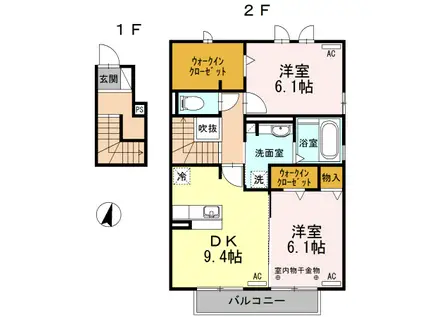 シャトーT B(2DK/2階)の間取り写真