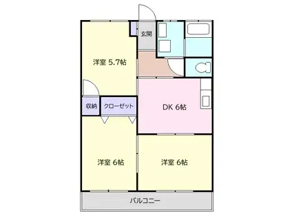 リバーサイドパールI(3DK/2階)の間取り写真