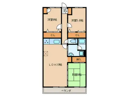 五善ハイツ(3LDK/7階)の間取り写真