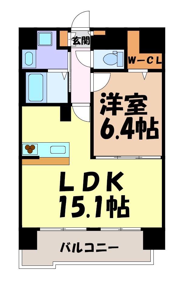 リバーコート砂田橋I(1LDK/6階)の間取り写真