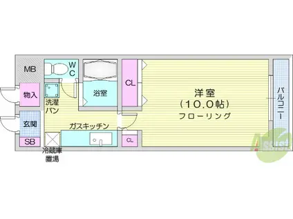 プロミネンス萩野町(1K/2階)の間取り写真