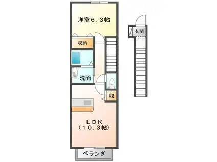 アンジュ・ドルミール(1LDK/2階)の間取り写真
