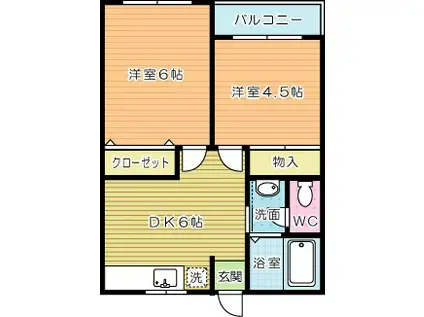 マキシム足原(2DK/4階)の間取り写真