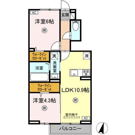 ロイヤルタウン上峰 B(2LDK/1階)の間取り写真