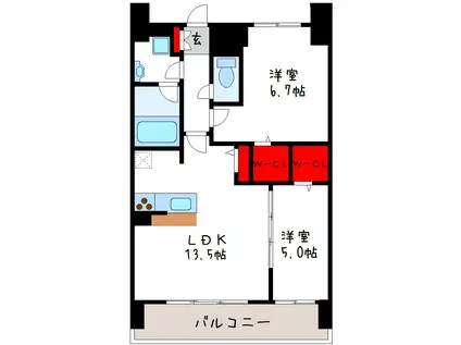 ディエスベアティ久宝寺口(2LDK/1階)の間取り写真