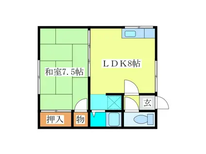 ピュアコート清和(1DK/2階)の間取り写真