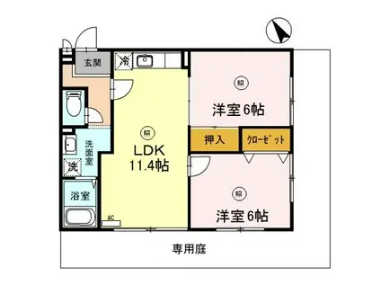 BLOOM花見田II(2LDK/1階)の間取り写真