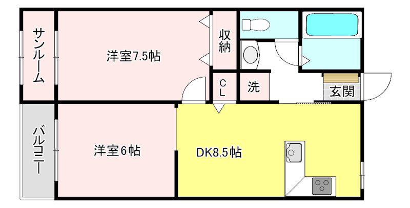 エクメーネ開(2DK/2階)の間取り写真
