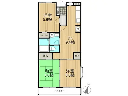 ベルデュール麻生 壱番館(3DK/2階)の間取り写真