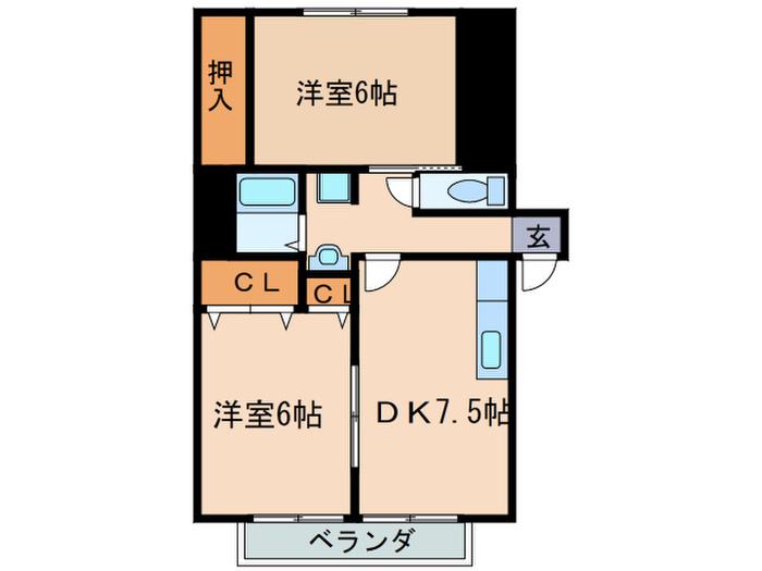ヴィラ蓮池(2DK/1階)の間取り写真
