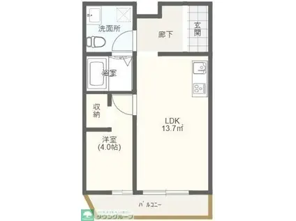 ミッドタウン原市(1K/1階)の間取り写真