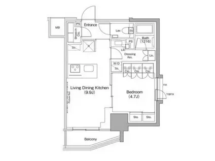 ザ・パークハビオ荏原中延駅前(1LDK/6階)の間取り写真
