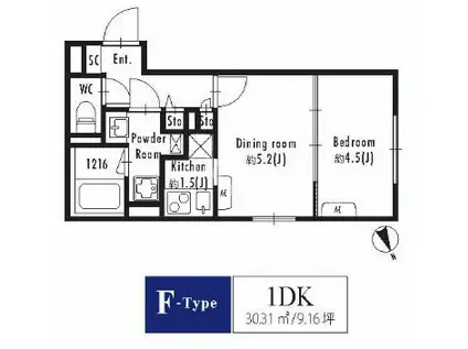 グランパセオ西新宿(1DK/4階)の間取り写真