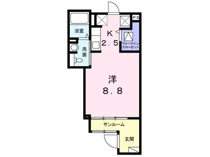 カンフリエII(1K/1階)の間取り写真