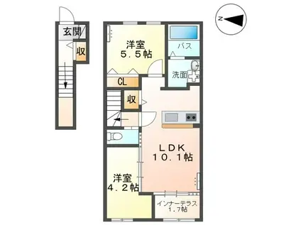 白河中野山アパート(1LDK/1階)の間取り写真